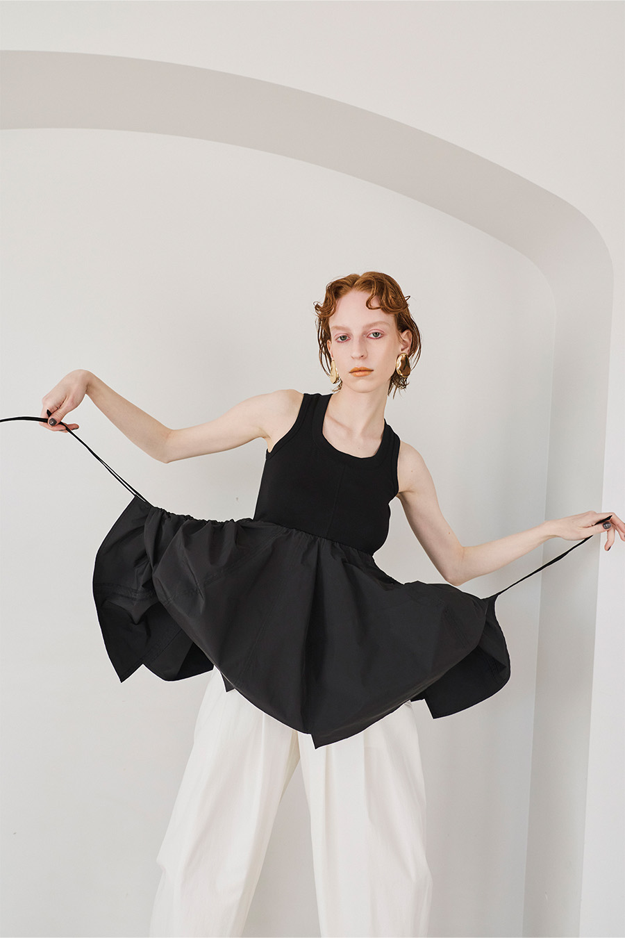 トップス OMMO LAYERED FLARE KNIT TOP BK OMMO ONLINE STORE / TOPS