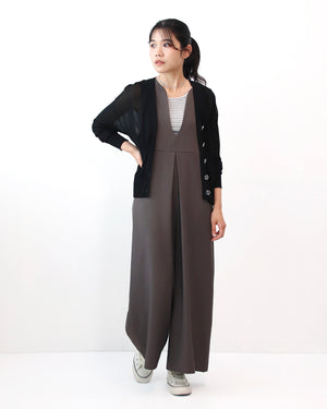 147 深Vネックオールインワンブラック Vネック ロングサロペット