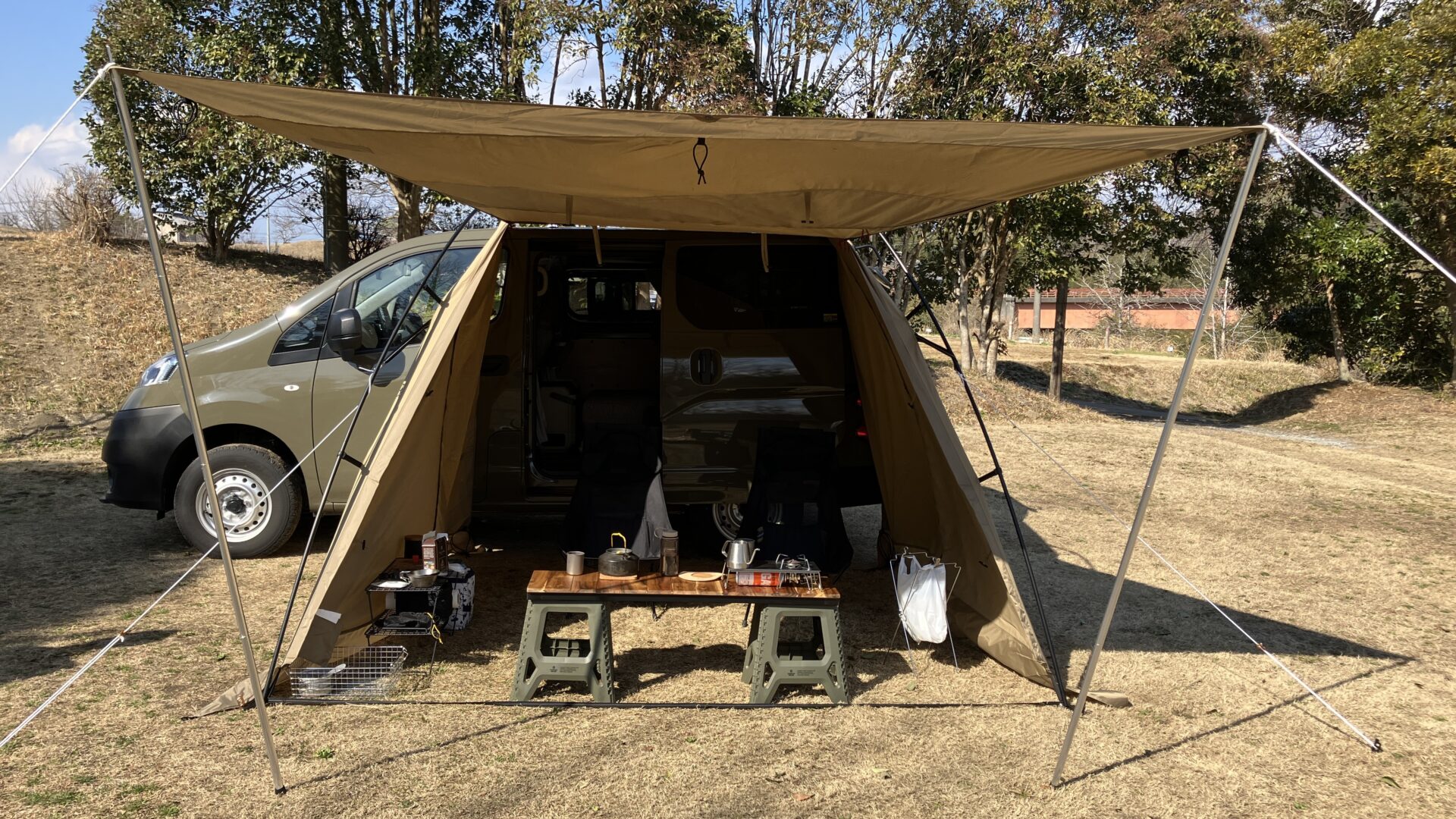 ogawaカーサイドシェルターT/C購入！かずさオートキャンプ場へ試し張り