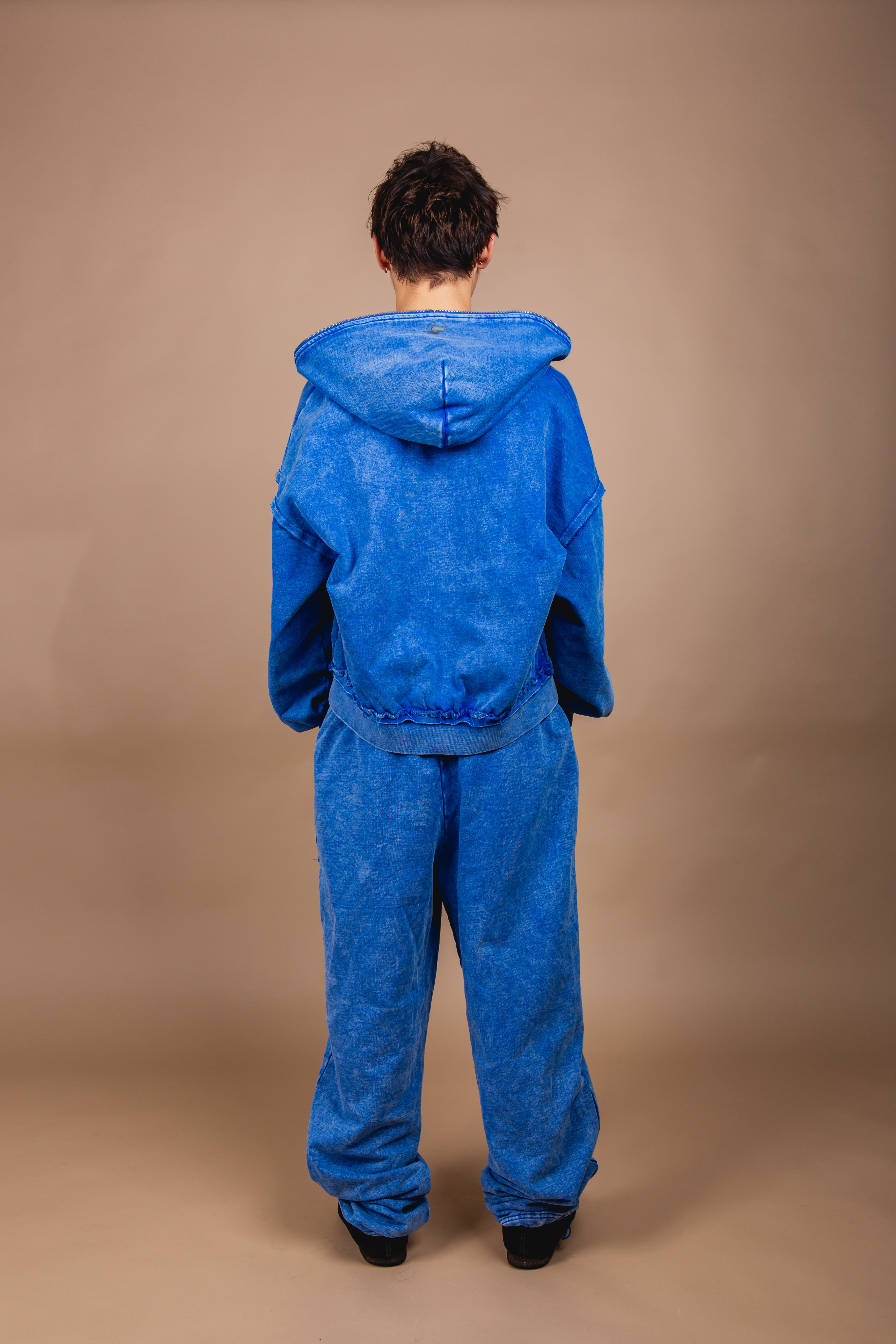 WASHED DOUBLE ZIP HOODIE blue – 1818