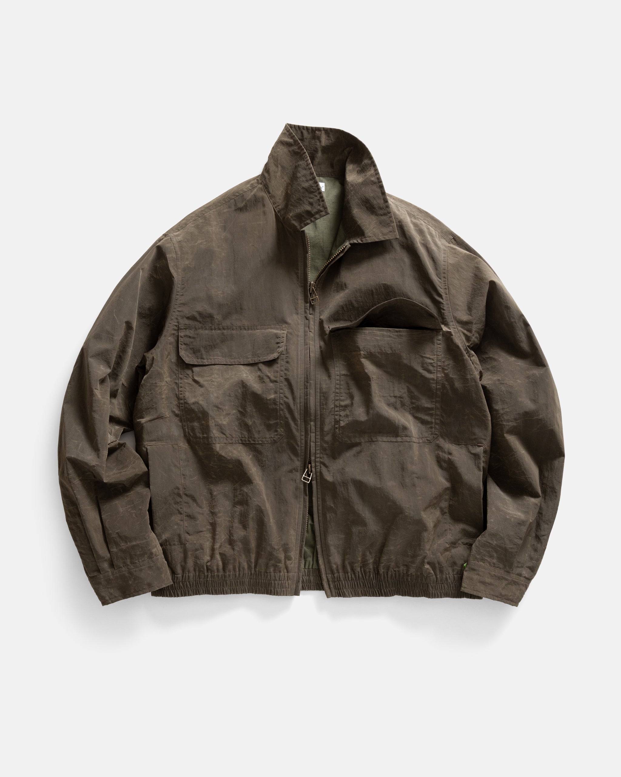 ALE FULL-ZIP BLOUSON - OLIVE BROWN WAXED NYLON – 18 East