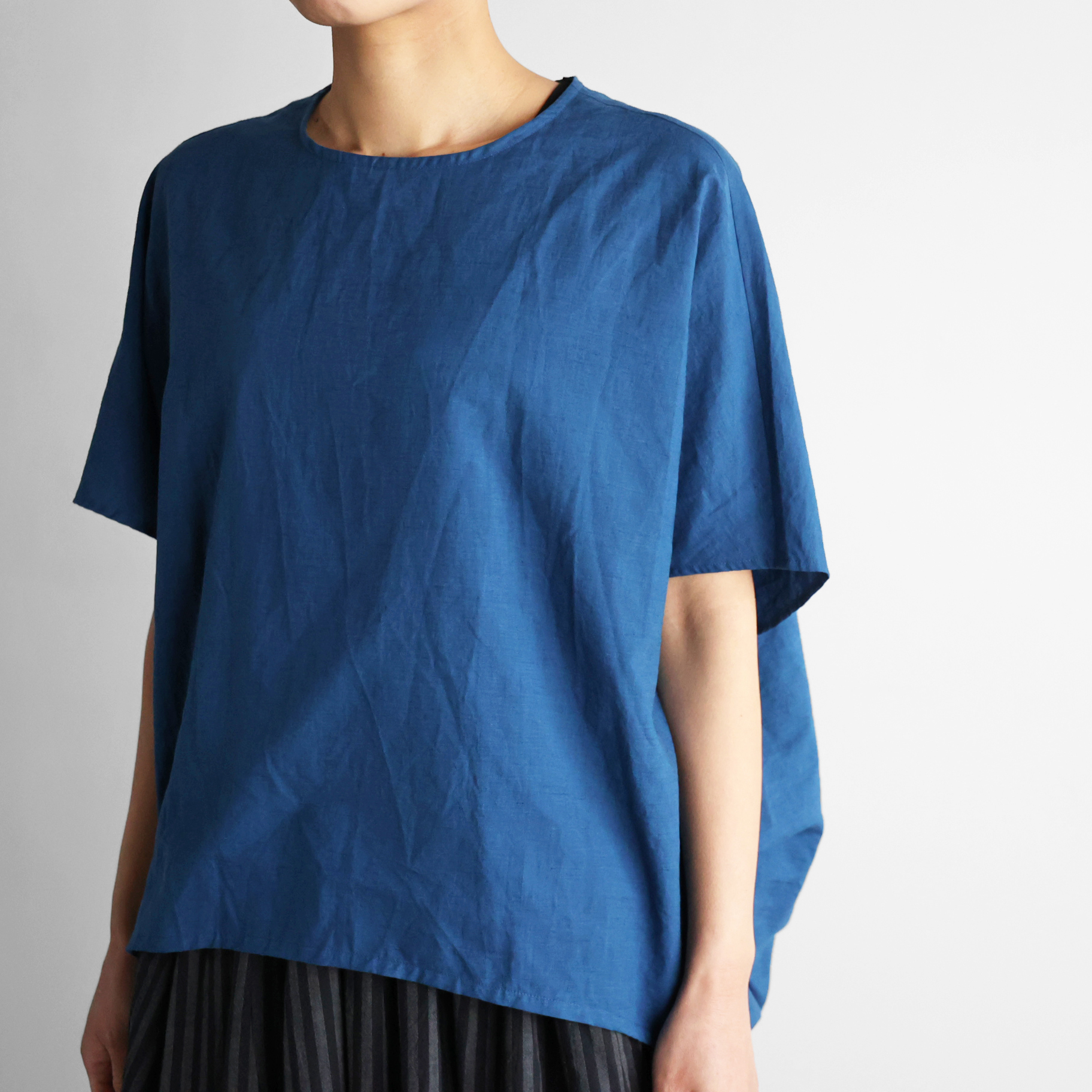 コットンリネンコクーンプルオーバ（オーシャンブルー）【レディス