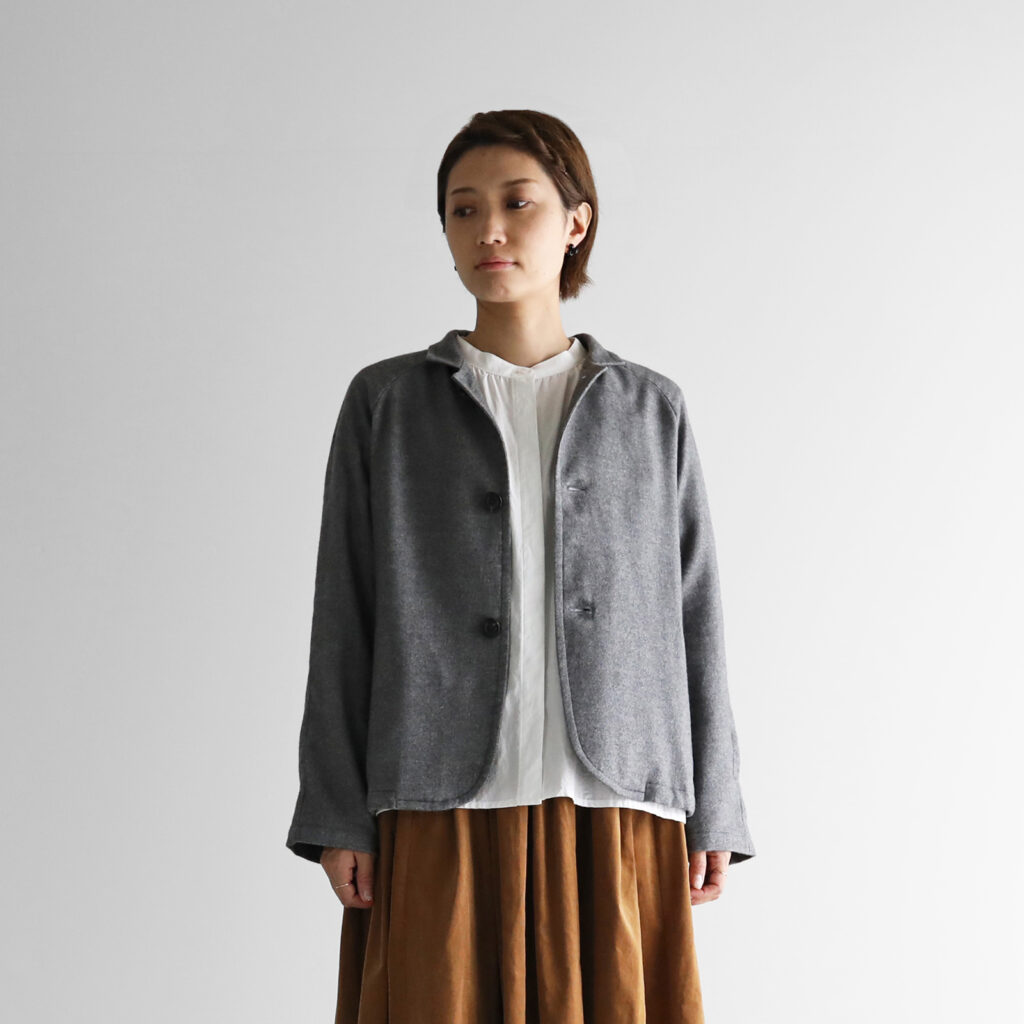 ヤクウール綾ネルアトリエジャケット（きなり＆グレー）【ユニセックス