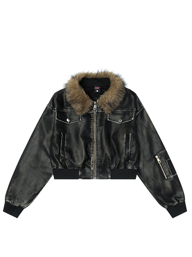 10日以内お届け】2WAYヴィンテージクロップドファーレザージャケット