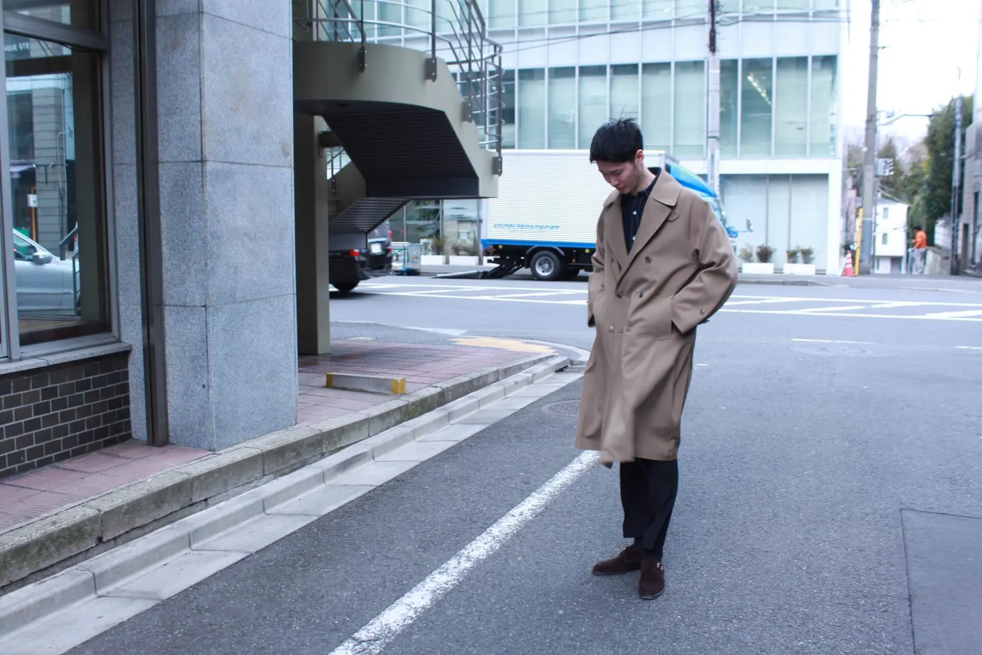 COMOLI – Wool Gabardine Double Breasted Coat – - 1LDK AOYAMA