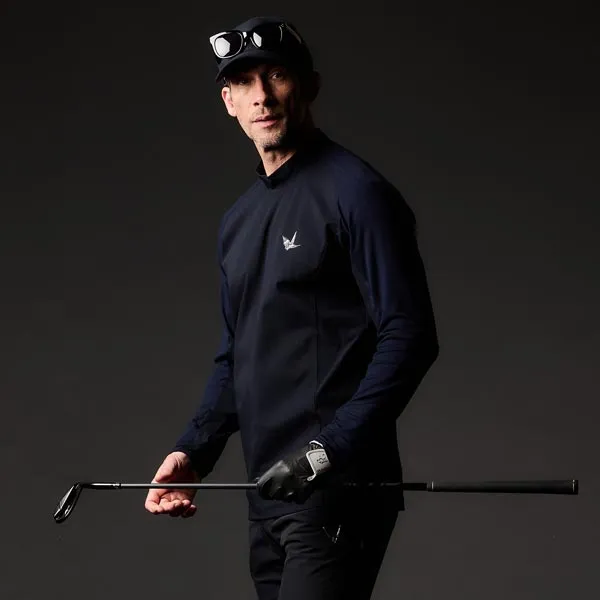 1PIU1UGUALE3 GOLF 4 カーキ アームロゴモックネック長袖シャツ