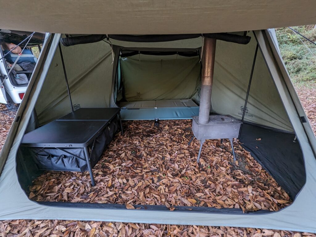 ソロホームステッドにロックシールド用の『テント前幕（焚火陣幕）』を