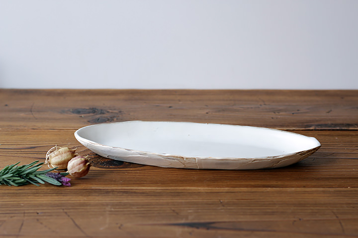 俊彦窯】楕円皿/泥彩/白/（横 25cm） | 【丹波のイロドリ】丹波焼(陶器