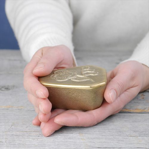 富山/高岡銅器/高辻製作所小箱-鳥/真鍮/真鍮製/W8×D7×3.5×H3.5