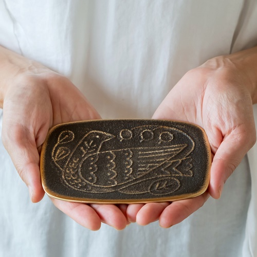 富山/高岡銅器/高辻製作所小箱-鳥/アルミナム/アルミ製/W8×D7×3.5×H3.5