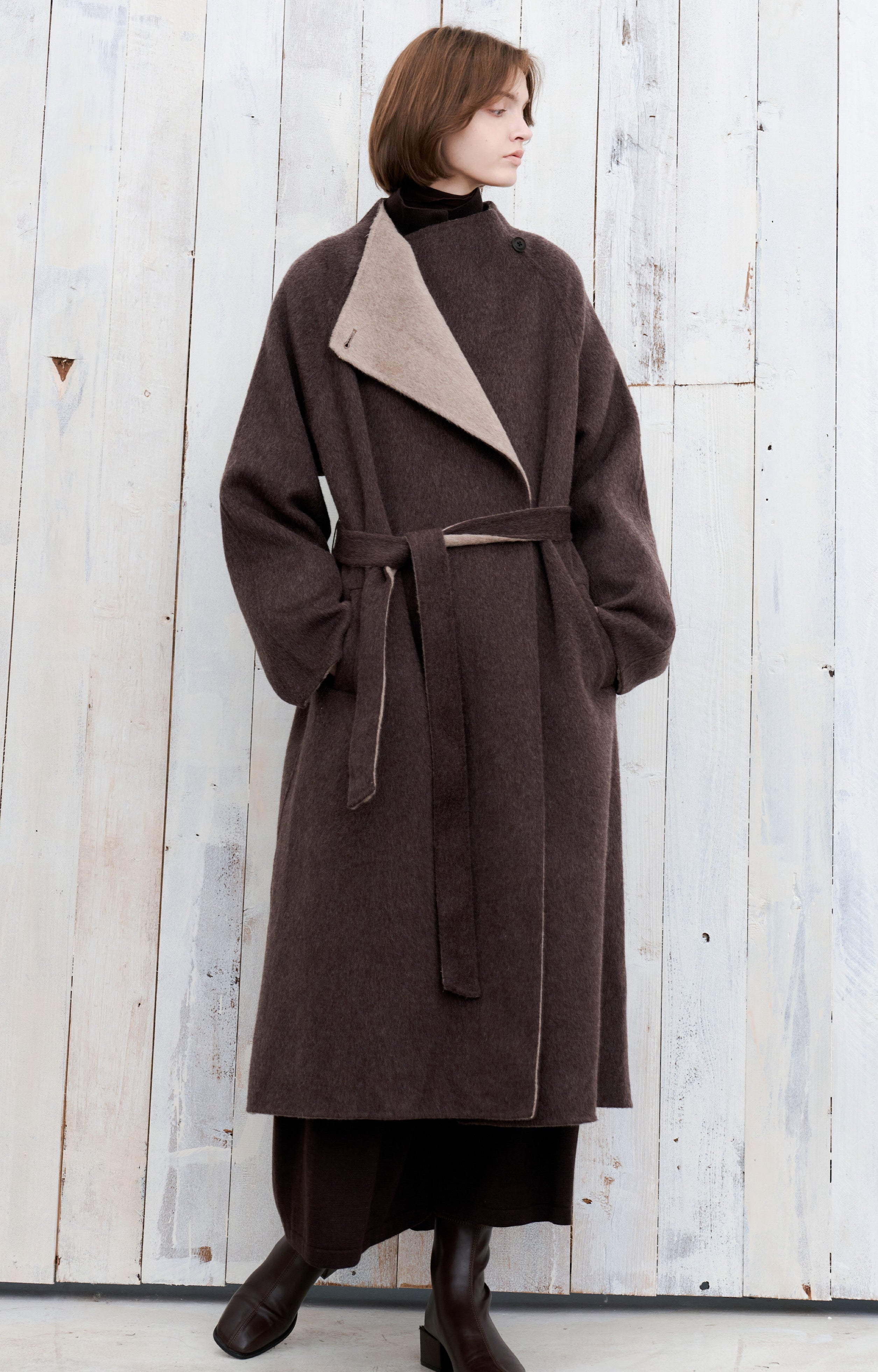 WRAP LAPEL WOOL COAT / ラップラペルウールコート