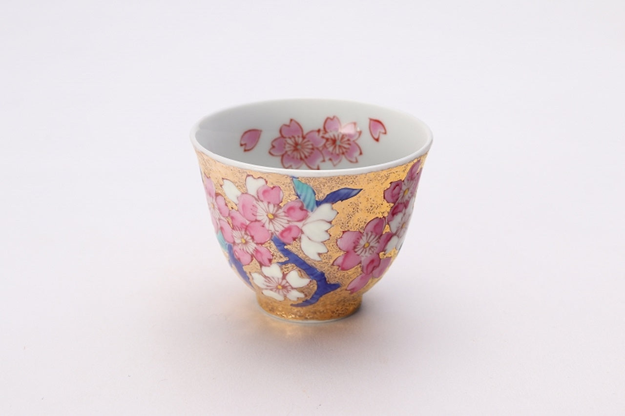 ティー用品 「茶器セット 金彩 桜 木箱付」 金龍窯 江口天童 有田焼