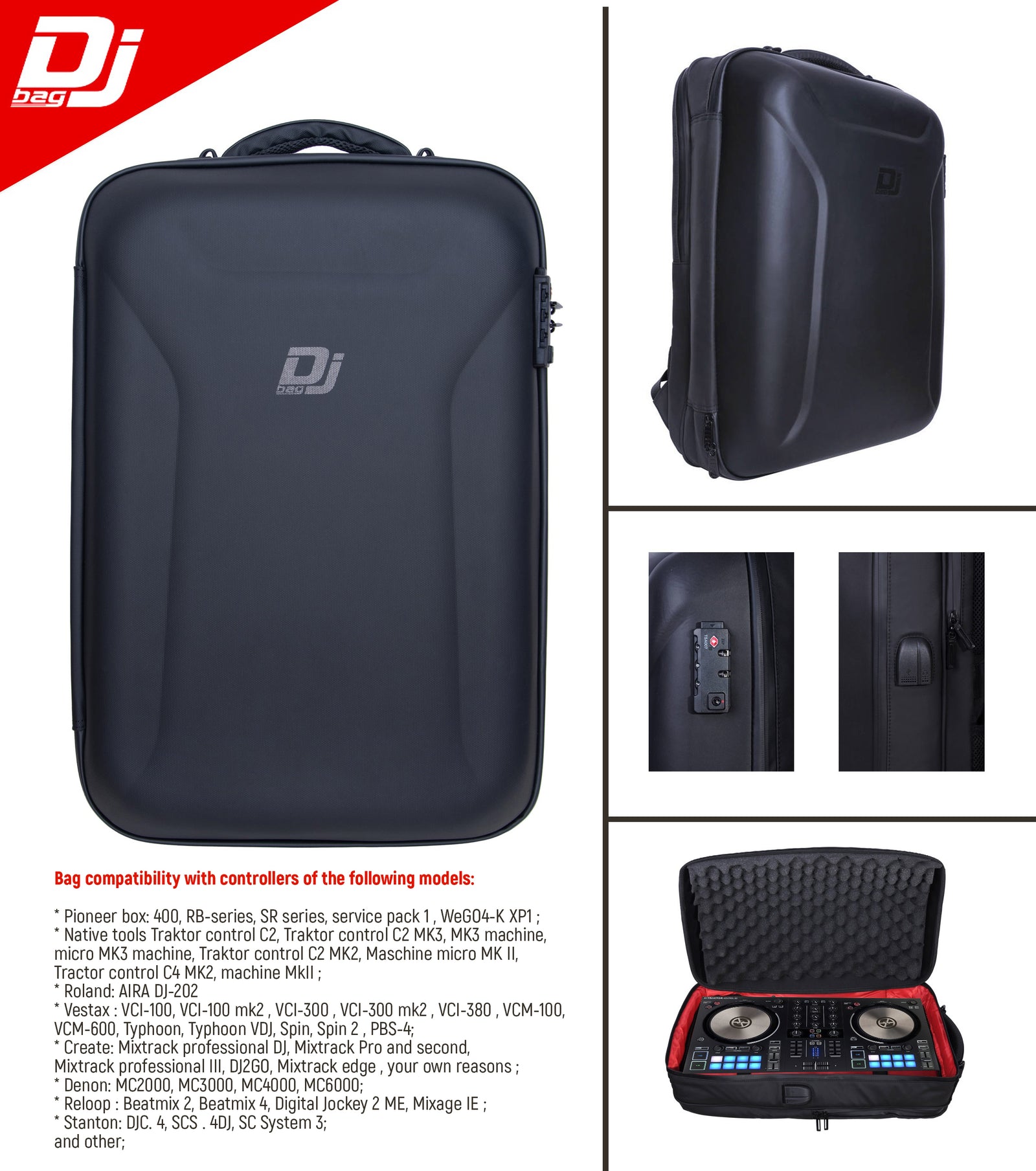 HARD Backpack of DJBAG - Pioneer DDJ REV1, FLX4, XP1,WeGO4-K etc