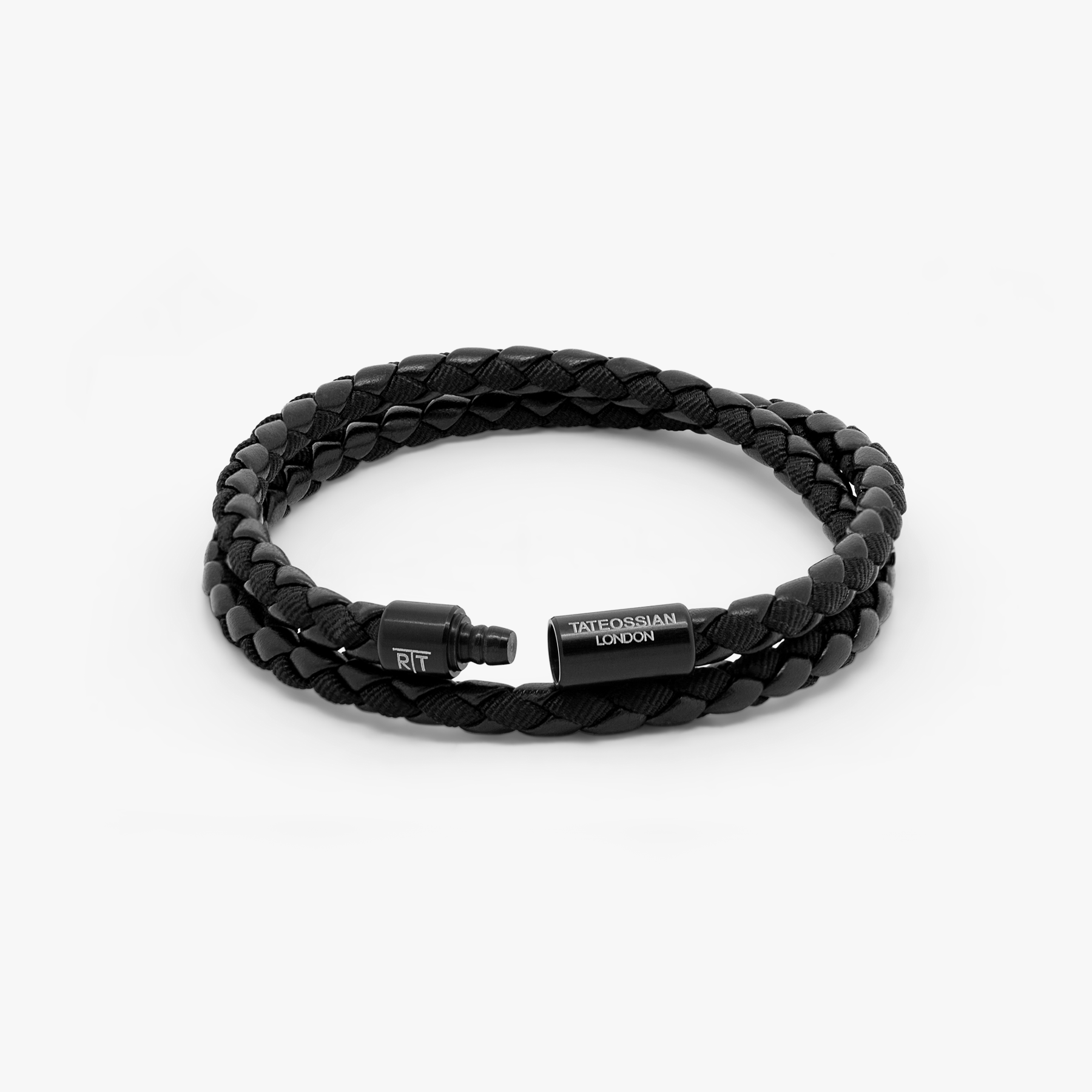 Chelsea Leather Bracelet In Black With Aluminium Clasp – Tateossian
