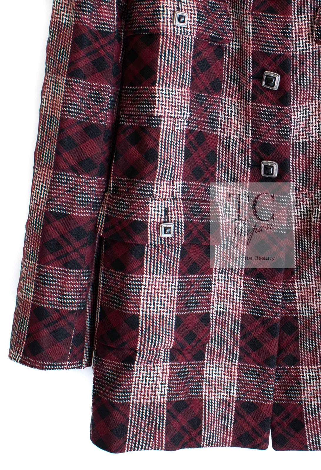 シャネル ジャケット CHANEL バーガンディ ブラック タータン チェック