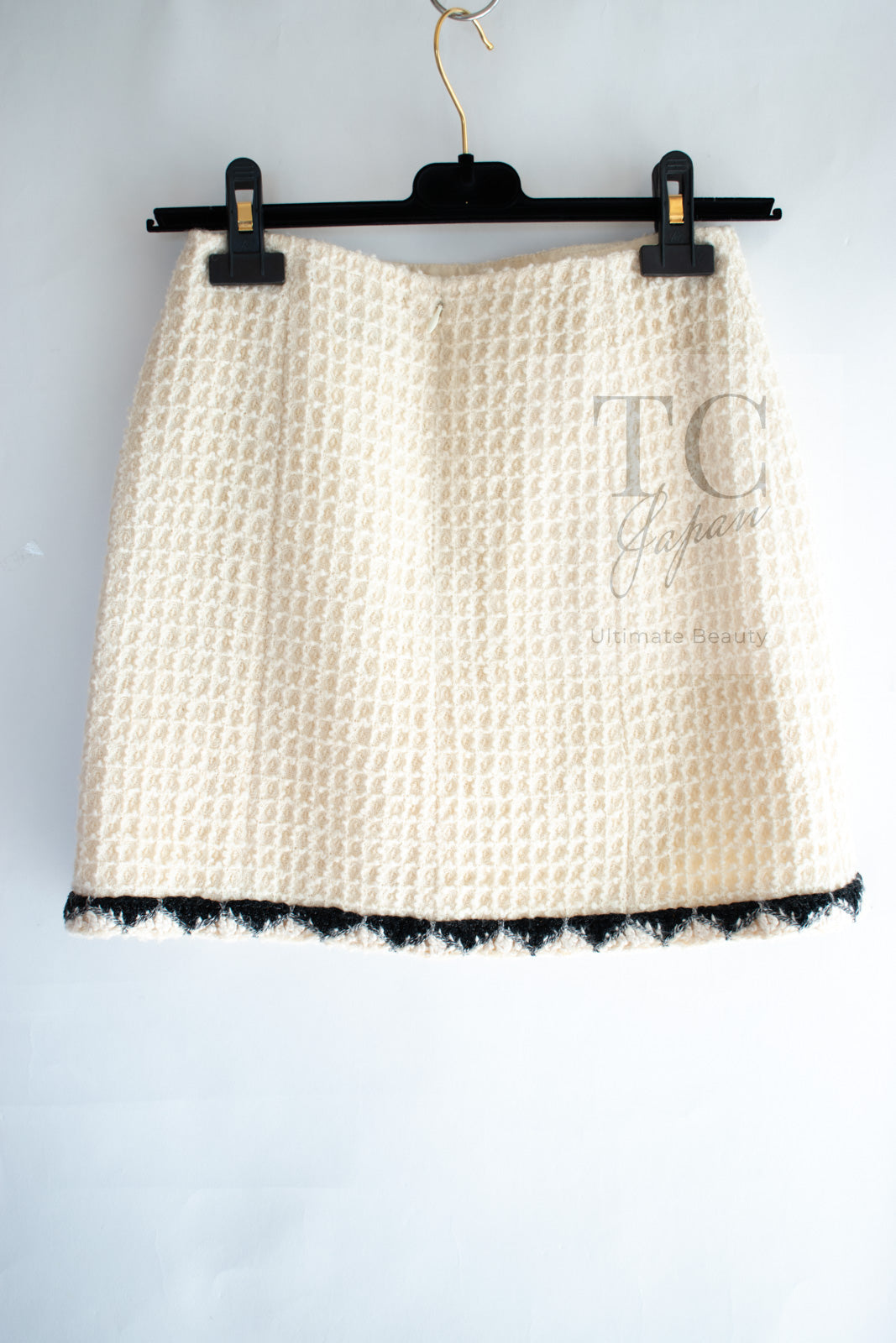 シャネル スカート CHANEL クリーム ブラック ウール ツイード 15PF
