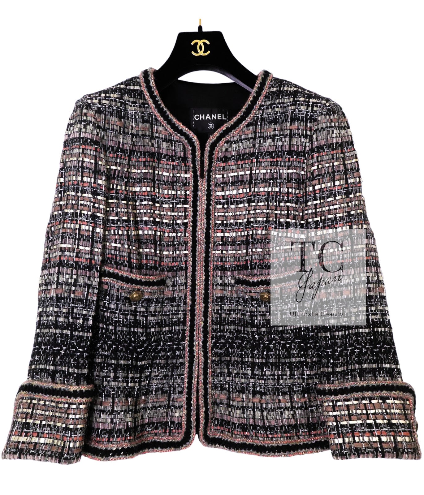 シャネル ジャケット CHANEL ブラック グレー ピンク シルバー