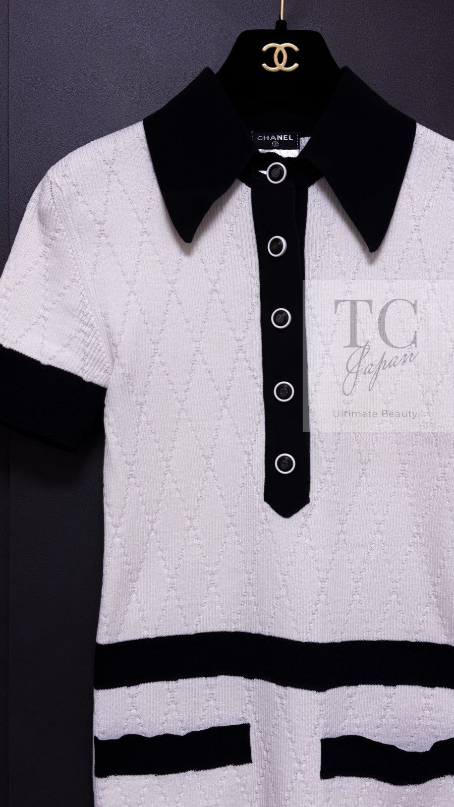 シャネル ポロシャツ トップス CHANEL ホワイト ブラック コットン