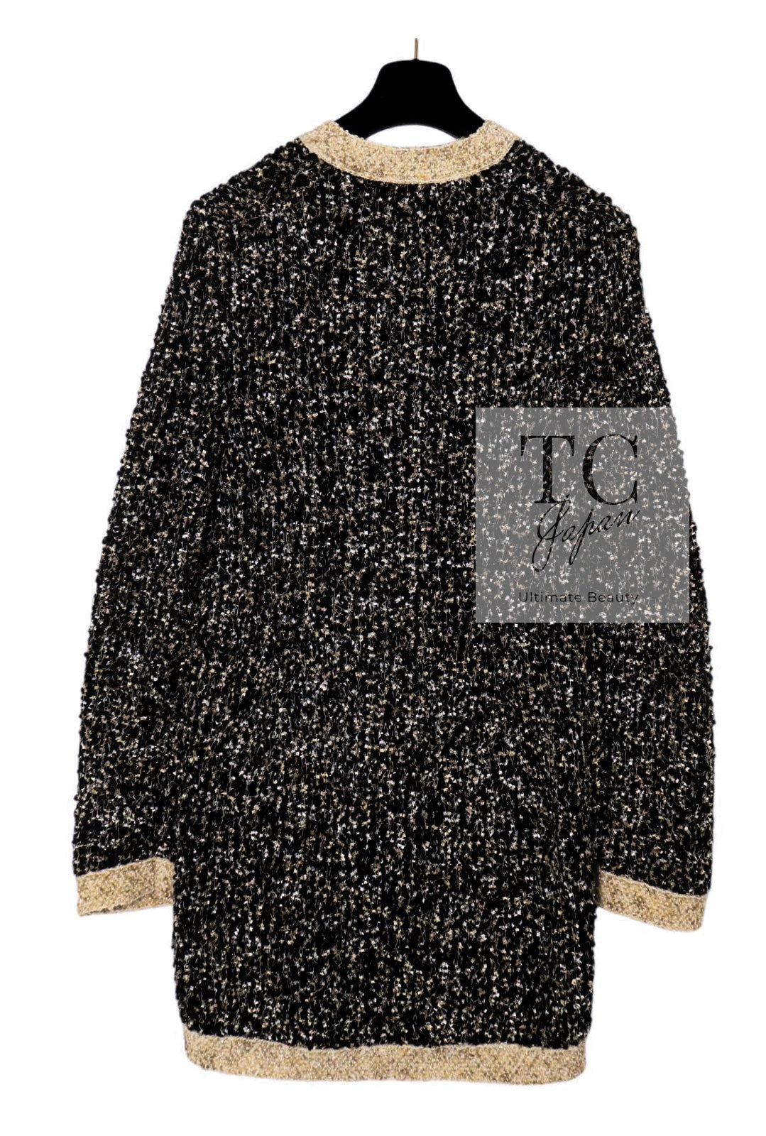 シャネル カーディガン CHANEL ブラック ゴールド ウール ロングニット