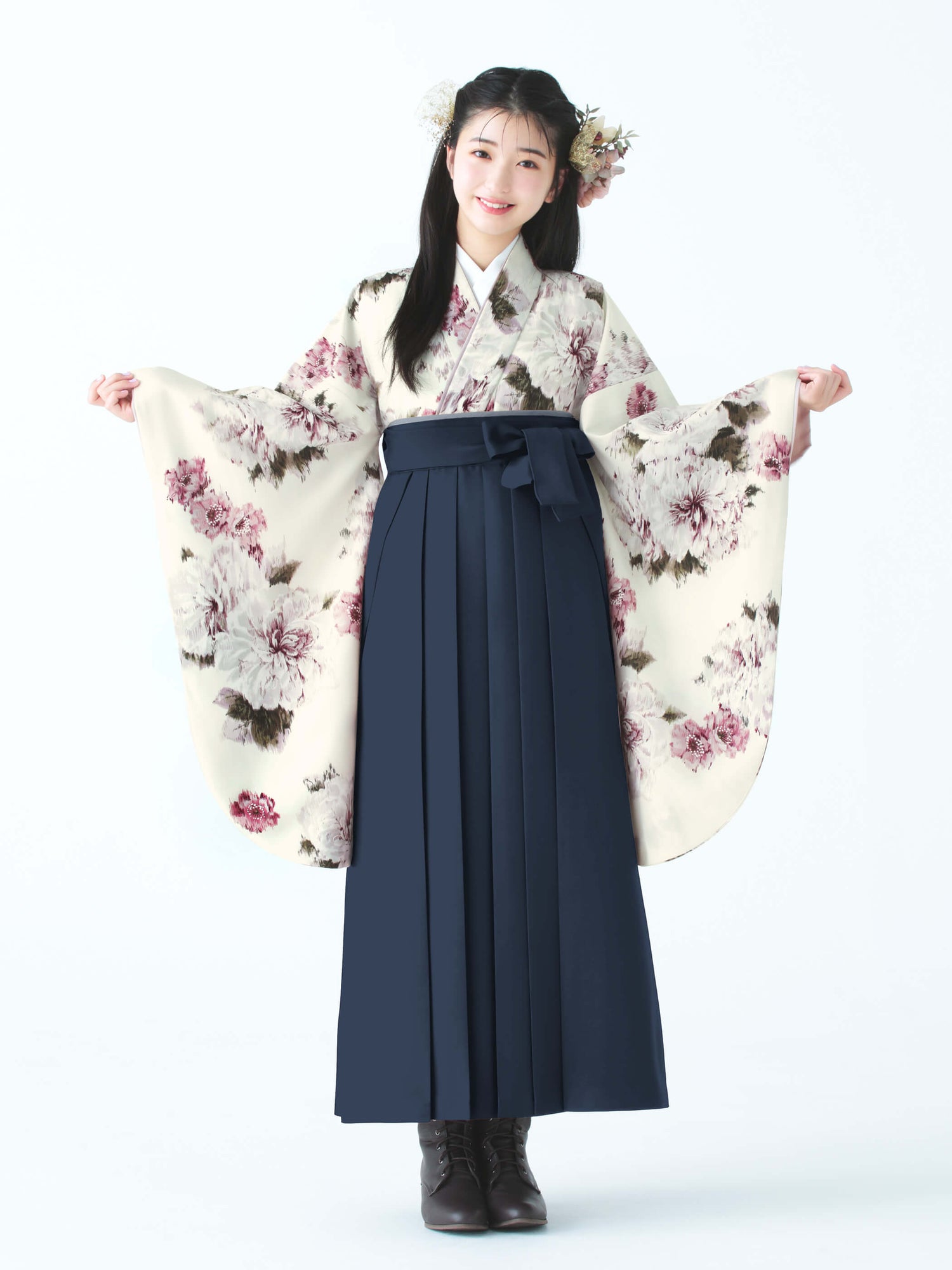 C0024 絣芍薬/アンティークローズ | 卒業式小学生袴レンタル
