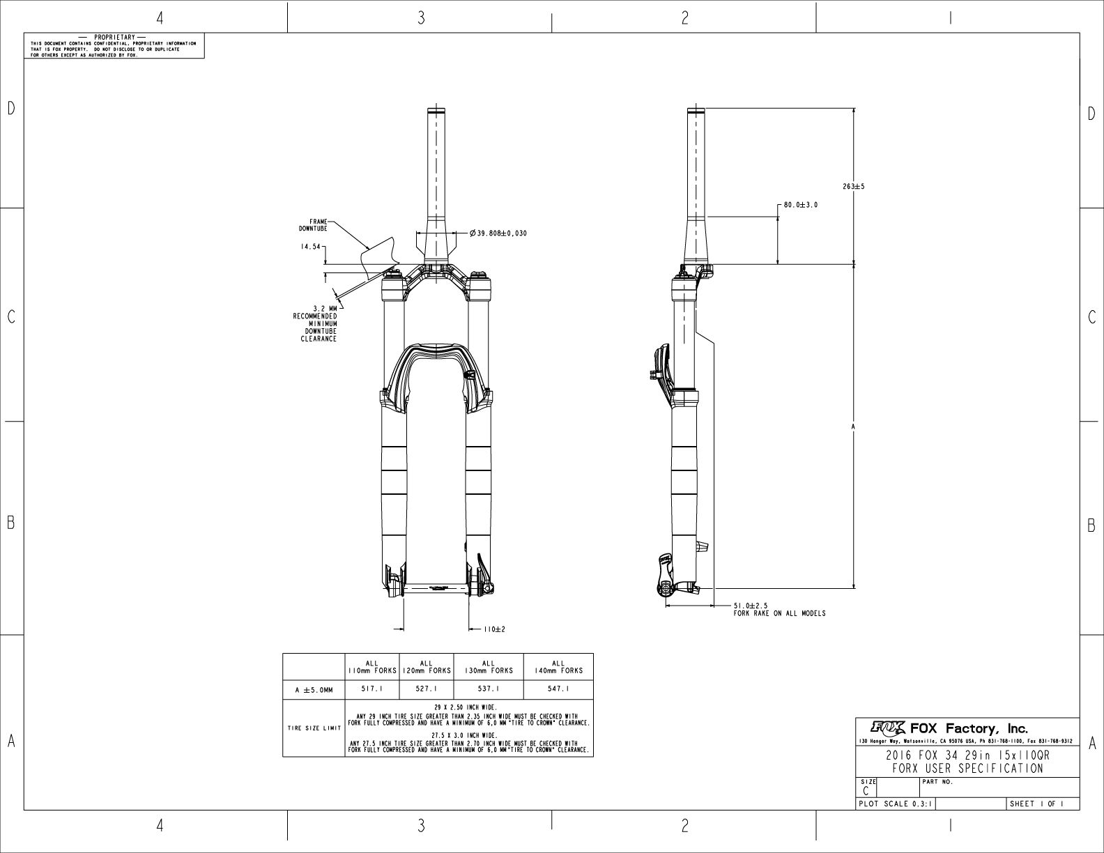 FORK- 2017-2021 34mm User Specification Drawings | Bike Tech Help