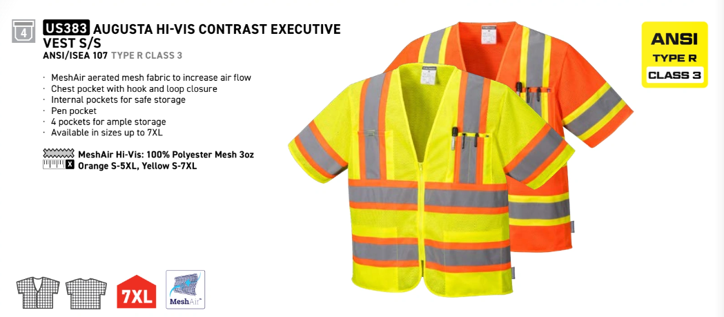 Portwest US383 – Augusta Hi-Vis Contrast Executive Vest S/S Orange
