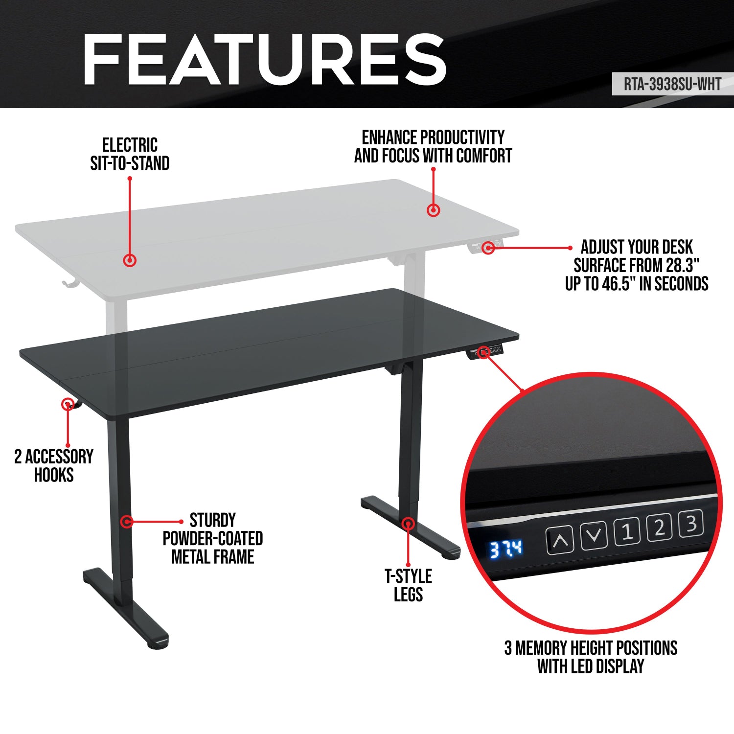 Techni Sport-Zenith Black Electric Standing Desk