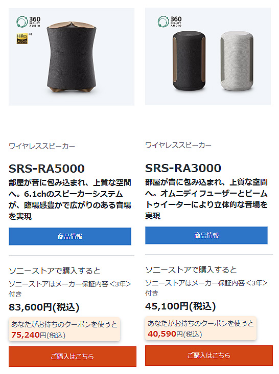 プライスダウン】6.1chスピーカーシステム搭載「SRS-RA5000」と全方位