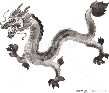 墨絵 水墨画 辰年 辰 龍 たつ タツ 年賀状素材 年賀2024 イラスト素材
