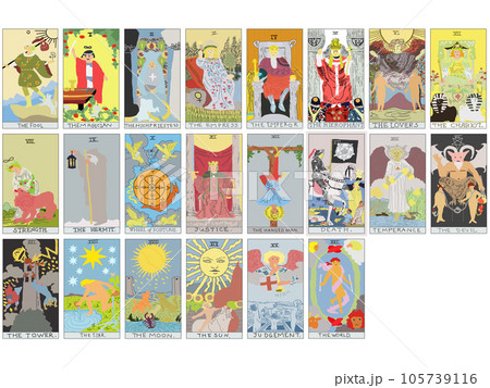 タロットカードウェイト版大アルカナセットのイラスト素材 [105739116