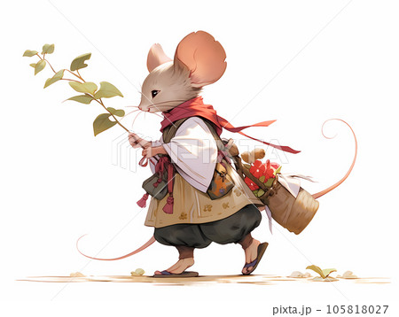 絵本に出てきそうなおしゃれなネズミのキャラクターのイラスト素材