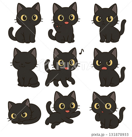 様々なポーズの黒猫イラストセットのイラスト素材 [131878933] - PIXTA