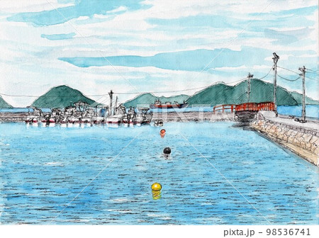 風景 船 水彩画 漁船の写真素材 - PIXTA