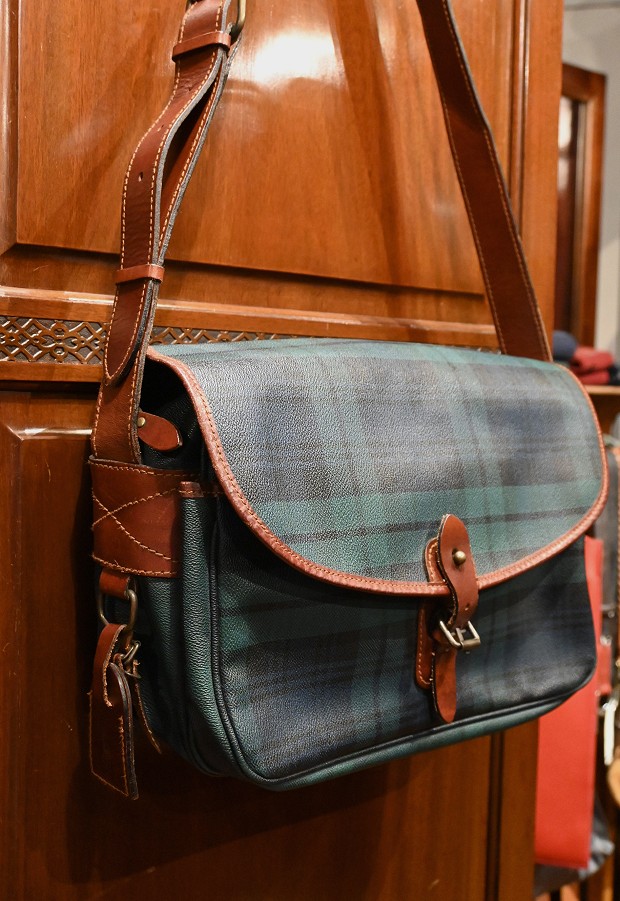 USED 90s ポロラルフローレン PVC×レザー ブラックウォッチ柄の