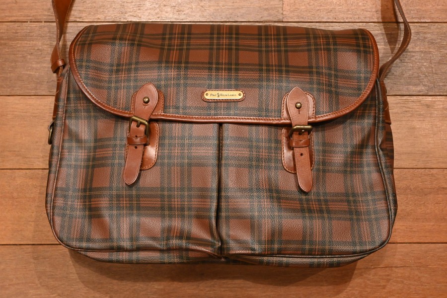 USED 90s ポロラルフローレン PVC×レザー タータンチェック柄の大きめ