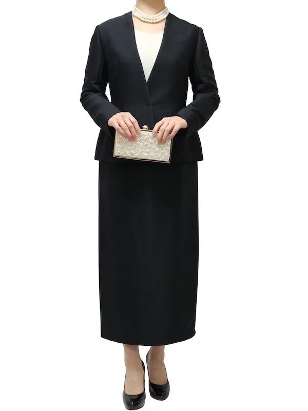 CELFORD（セルフォード） シルクウールノーカラースーツ（ネイビー