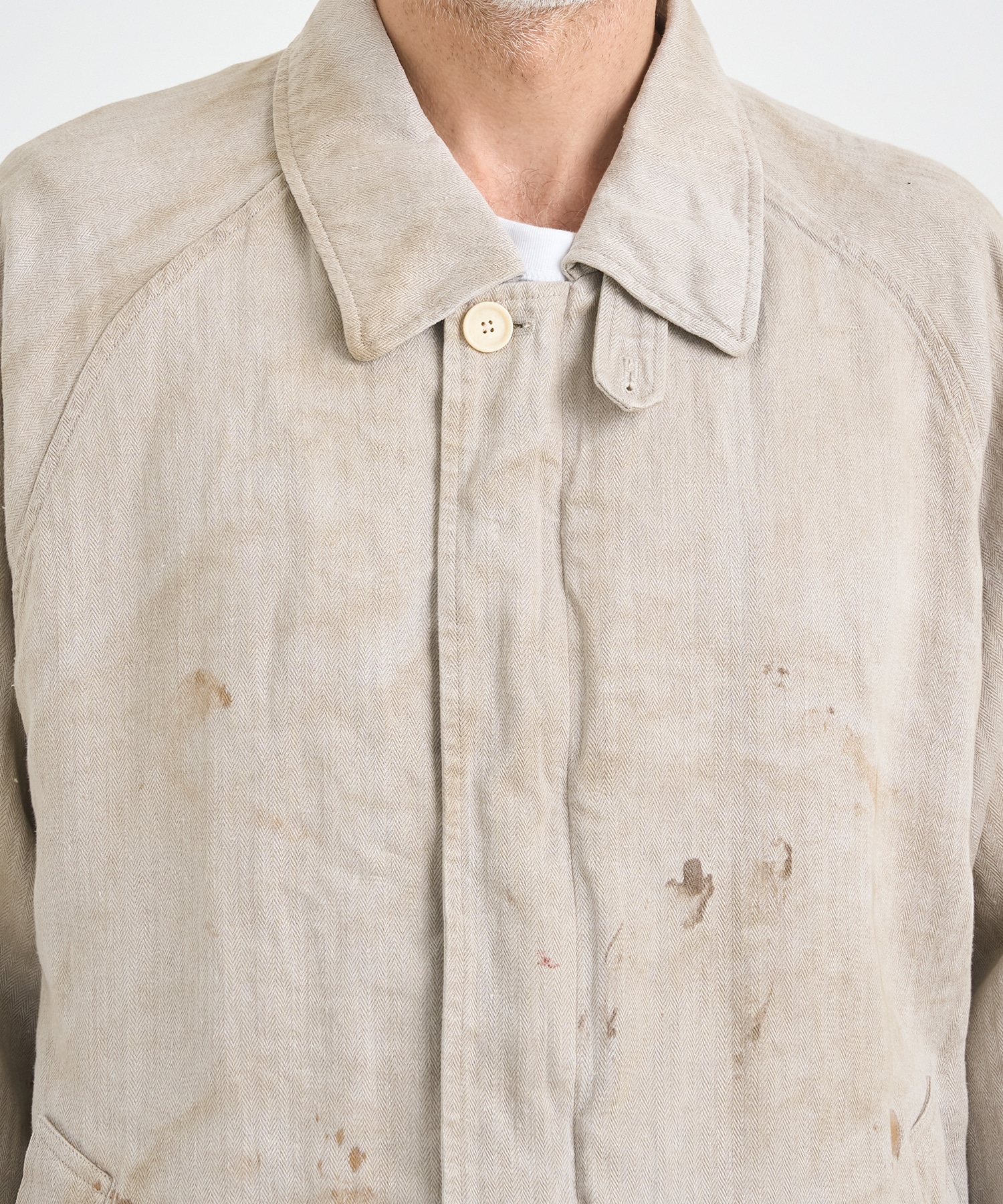 HEAVY LINEN HERRINGBONE ZIP JACKET(S OFF WHITE): ssstein: MENS