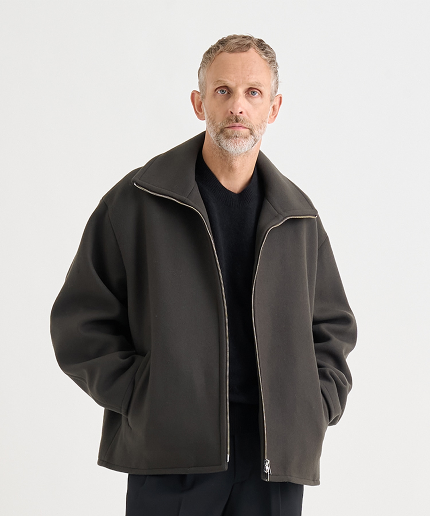 Melton Stand Collar Zip Blouson | yoke