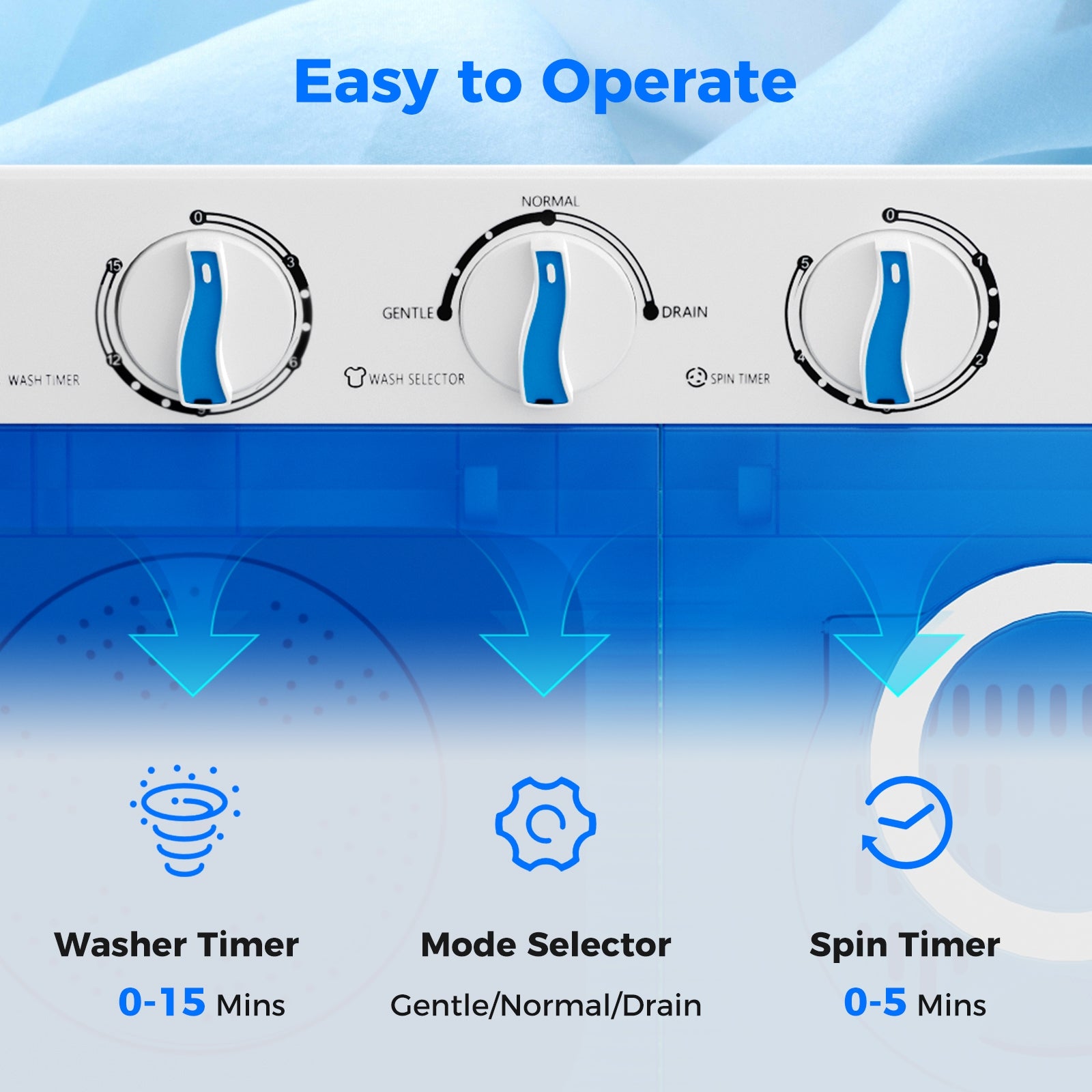 17.6磅便携式洗衣机带排水泵-蓝色 17.6 lbs Portable Washing Machine