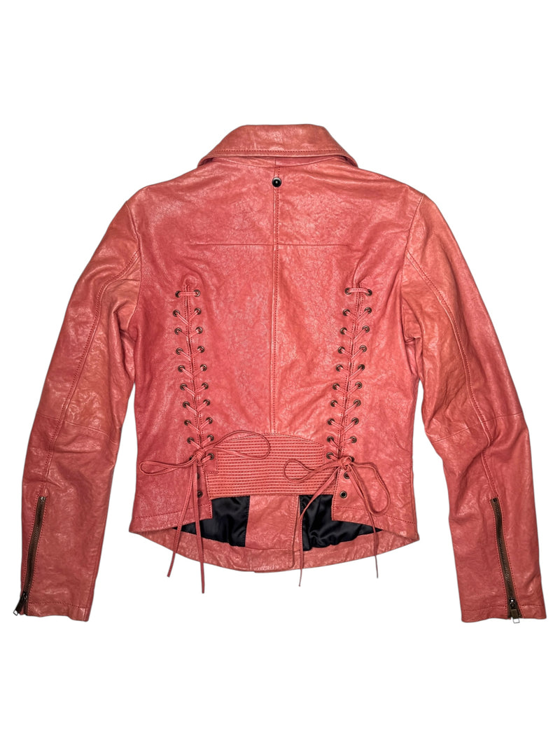 Vintage 2000s Y2K Diesel Grunge Coral Orange Zip Up Moto Leather