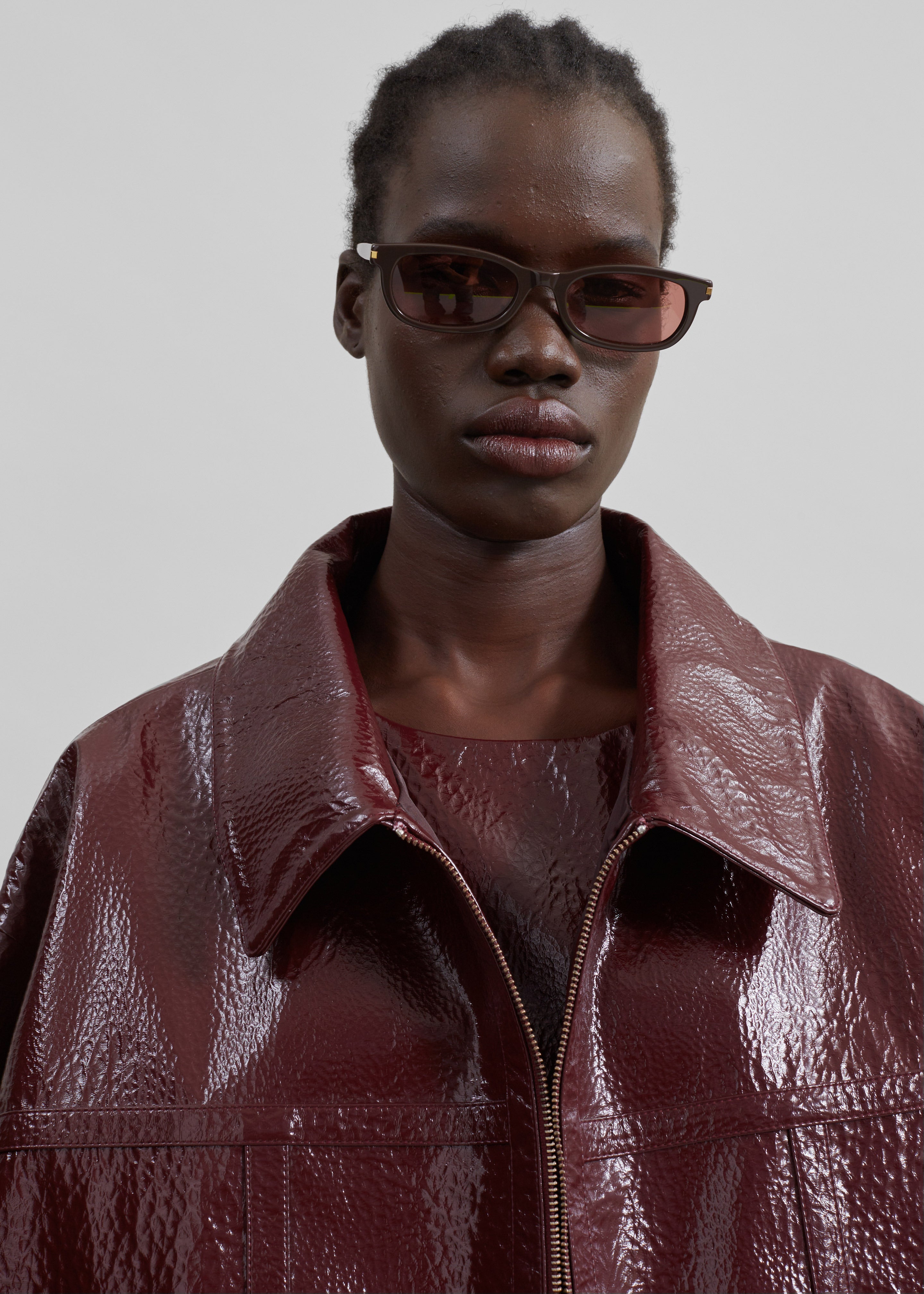 Arbor Crackled Faux Leather Jacket - Burgundy – The Frankie Shop