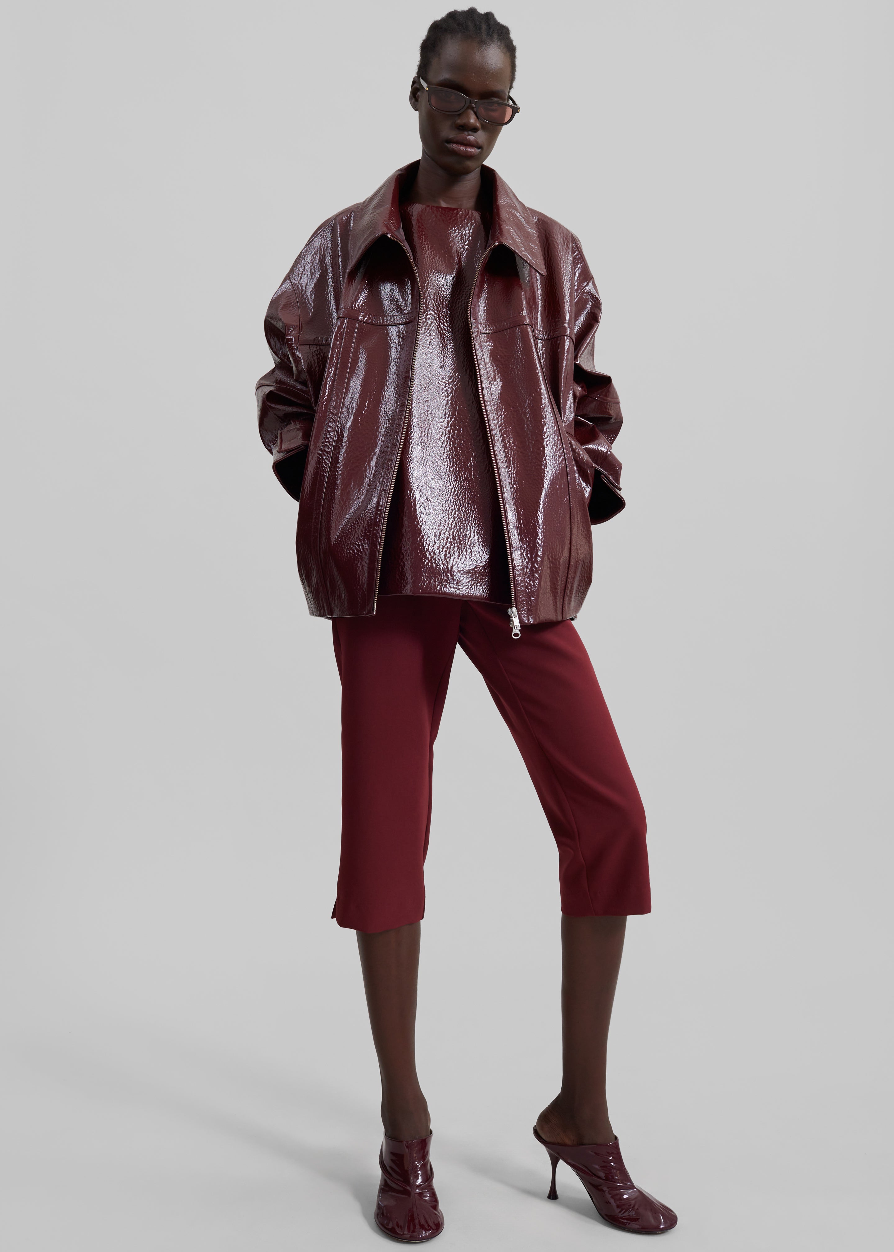 Arbor Crackled Faux Leather Jacket - Burgundy – The Frankie Shop