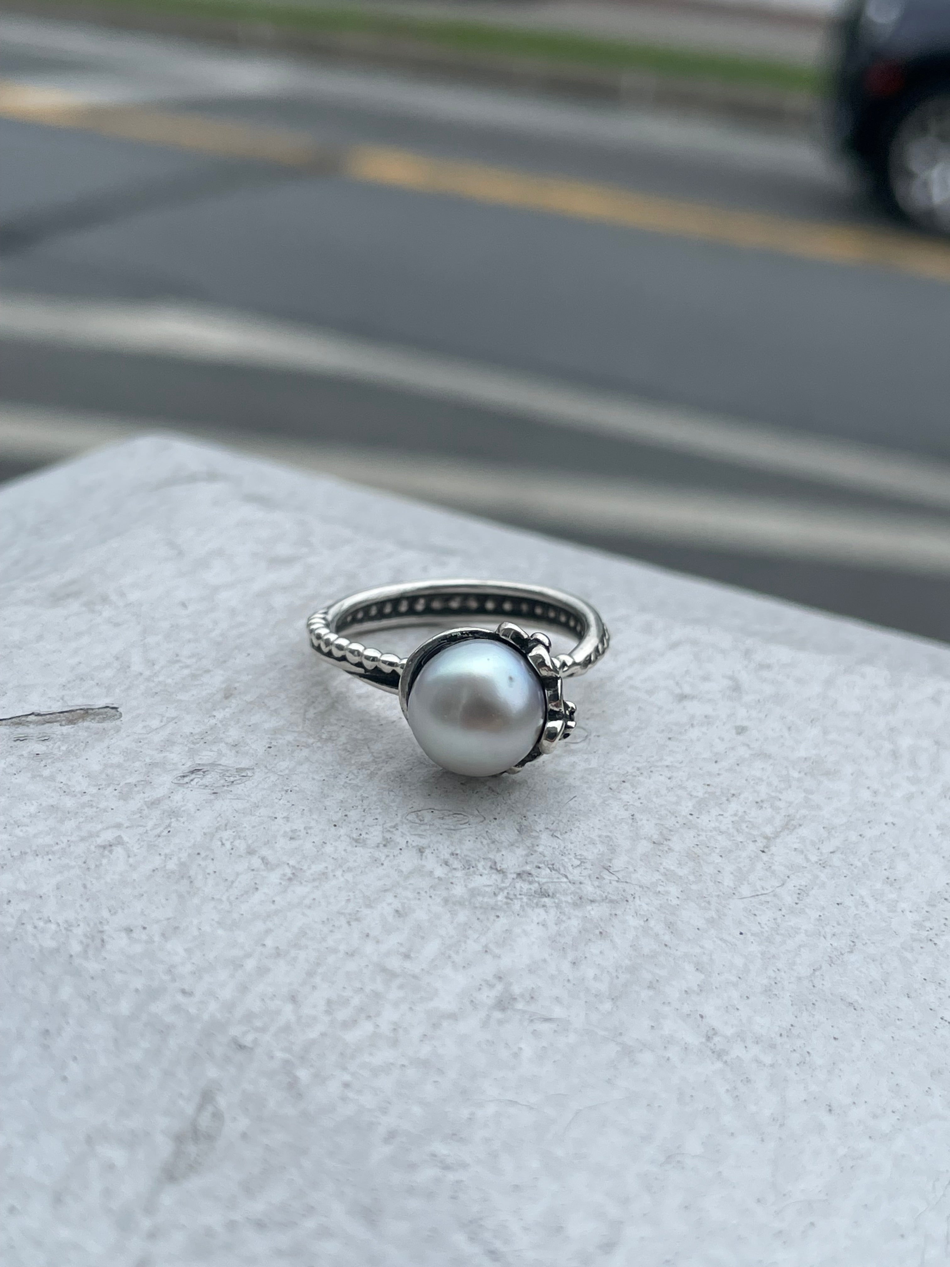 Retired Pandora 190848P-56 Pearl Garden Odyssey Ring Size 7.5