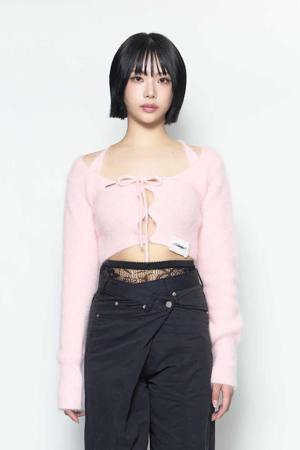THEREDTHREAD / ザレッドスレッド】S fluffy tie tops cropped
