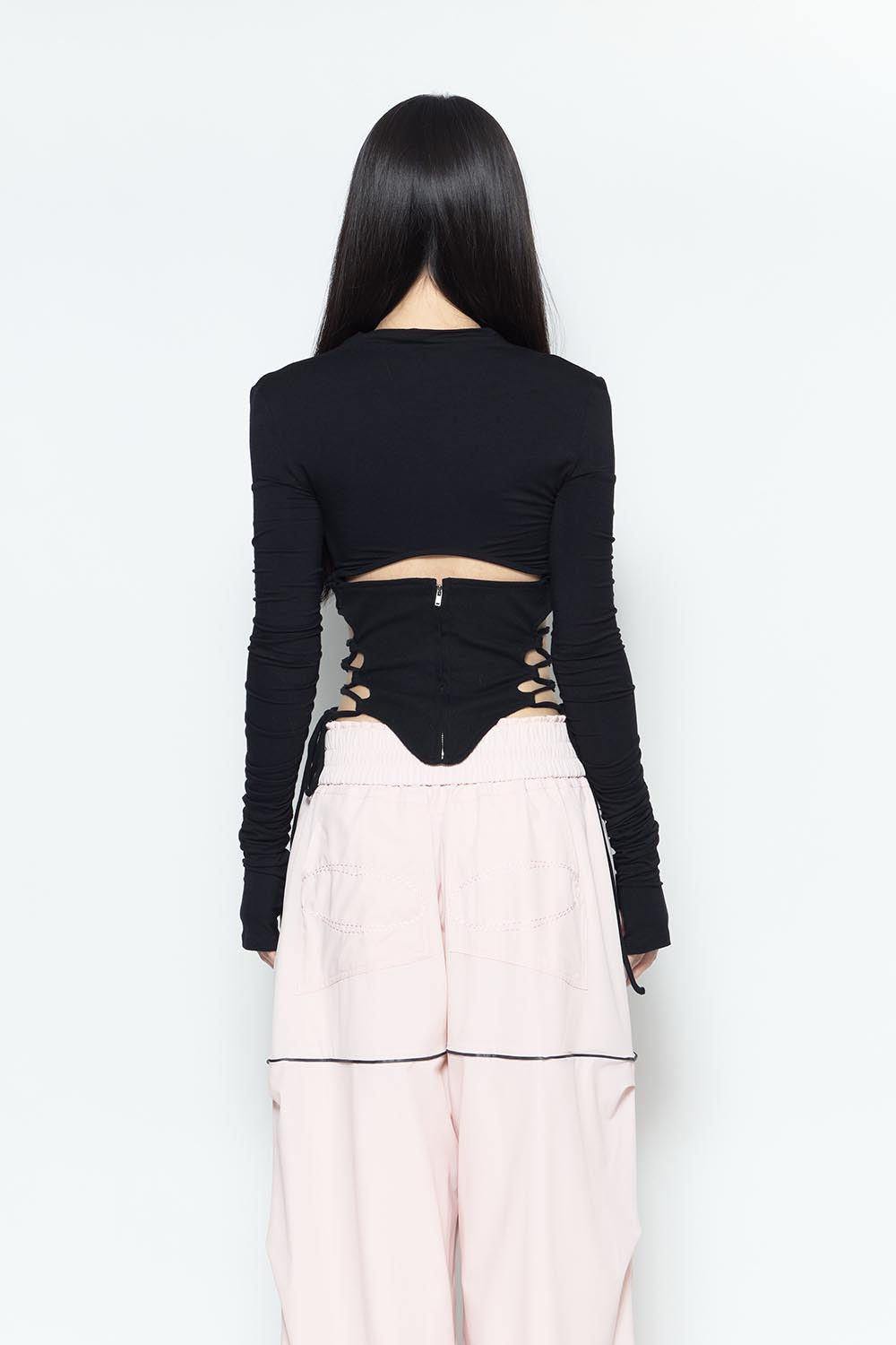 THEREDTHREAD / ザレッドスレッド】S split hem lace up tops