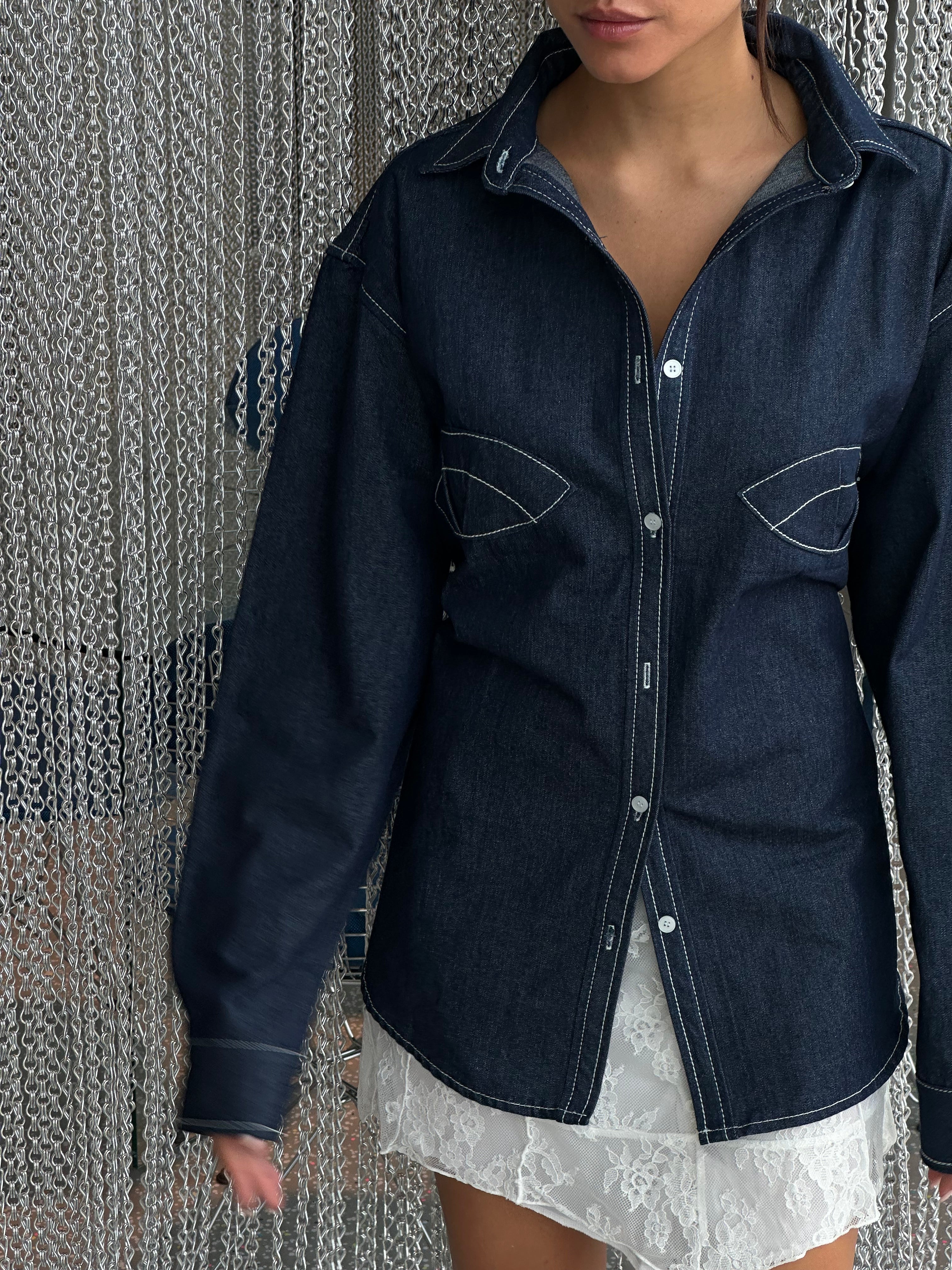 Mermaid Blouse Dark Blue Denim – The Room Antwerp