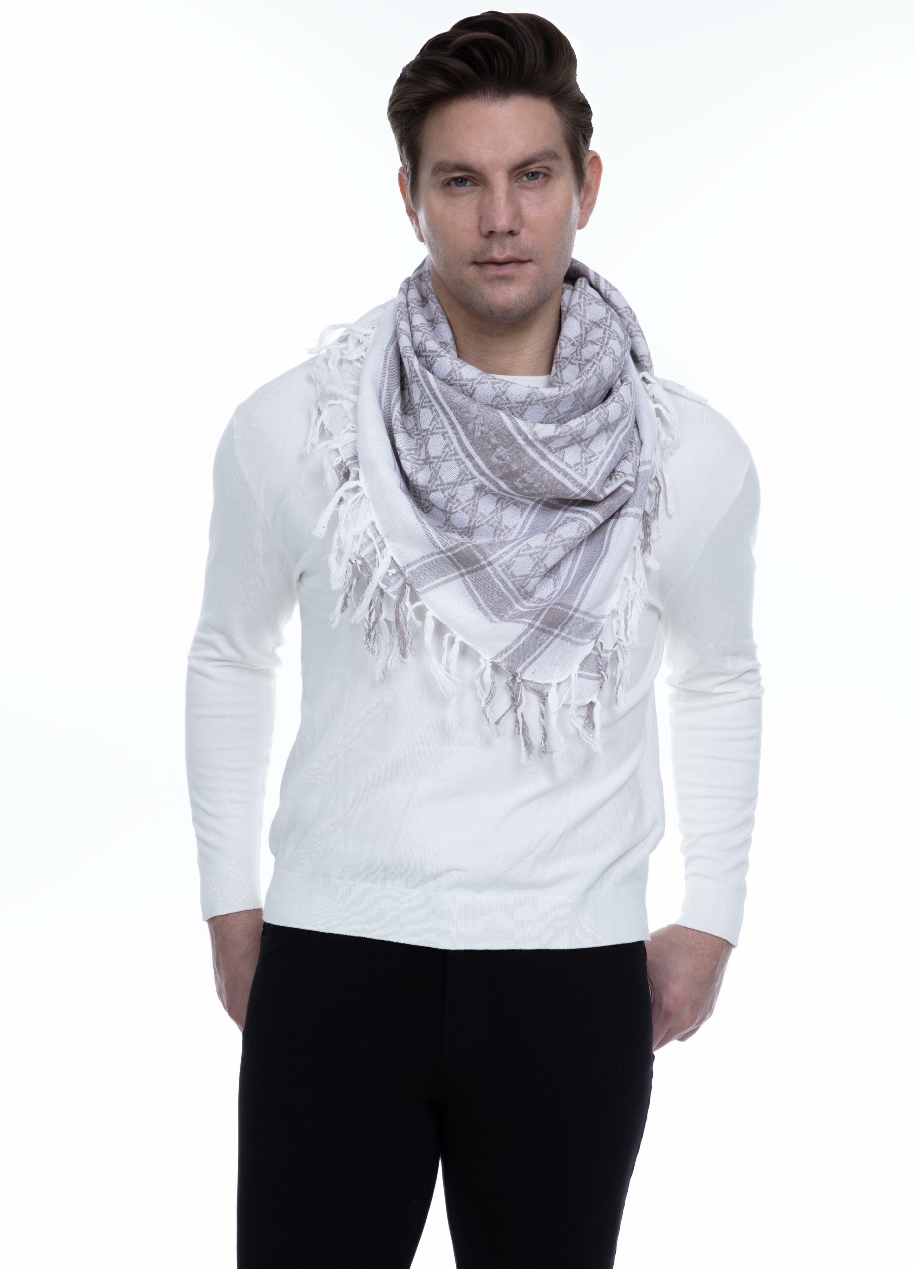 INTERLINK WHITE AM YISRAEL CHAI Sudra / Keffiyeh (w fringes) - The