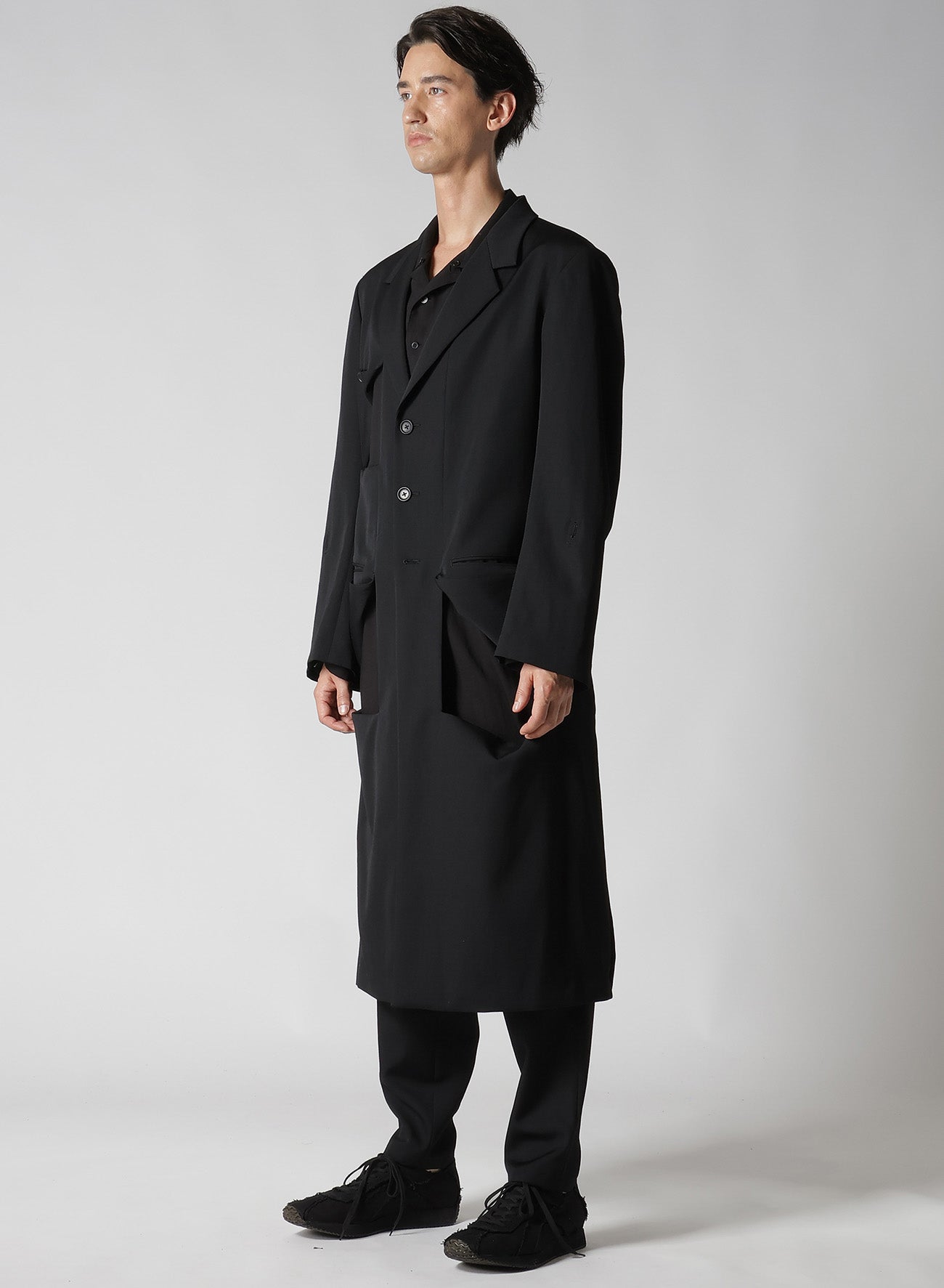 WOOL GABARDINE DIAGONAL BUTTON LONG JACKET – THE SHOP YOHJI YAMAMOTO