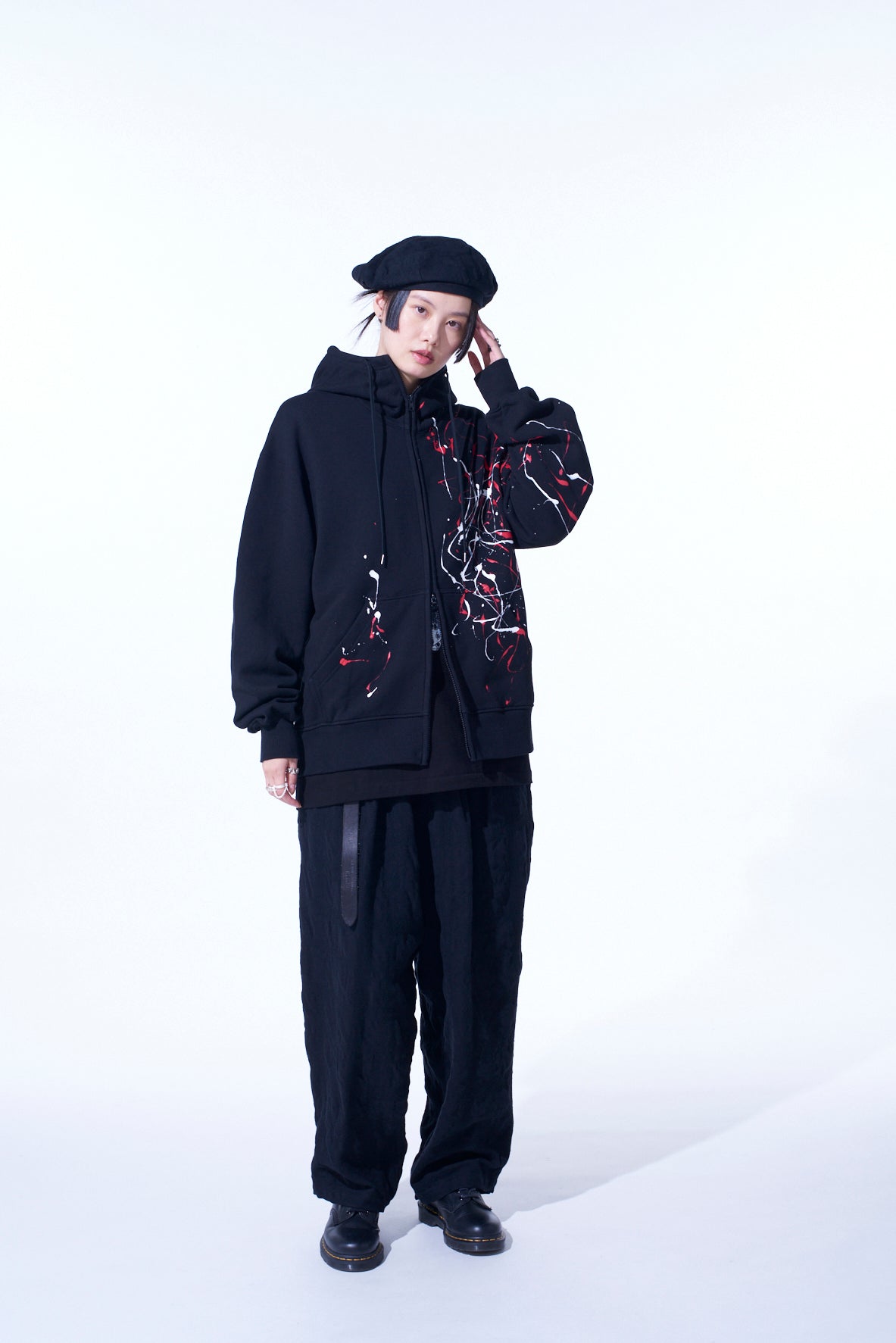 FRENCH TERRY SPLASH PAINTED ZIP-UP HOODIE RED – THE SHOP YOHJI