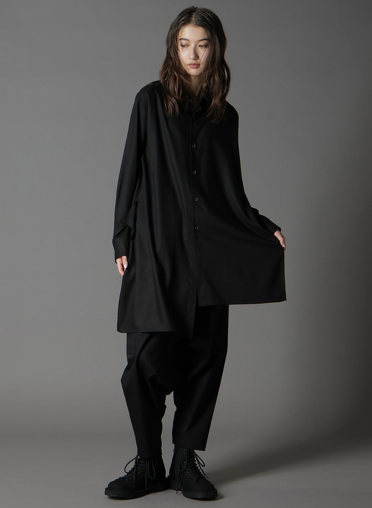 TR VIYELLA ASYMMETERY SHIRT(FREE SIZE Black): Ground Y｜THE SHOP